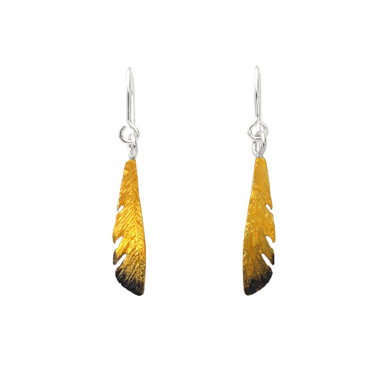 miromiro bird feathers golden yellow sterling silver earrings lily griffin nz