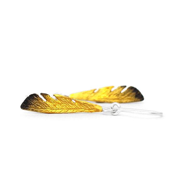 miromiro native bird feathers golden yellow sterling silver earrings lilygriffin