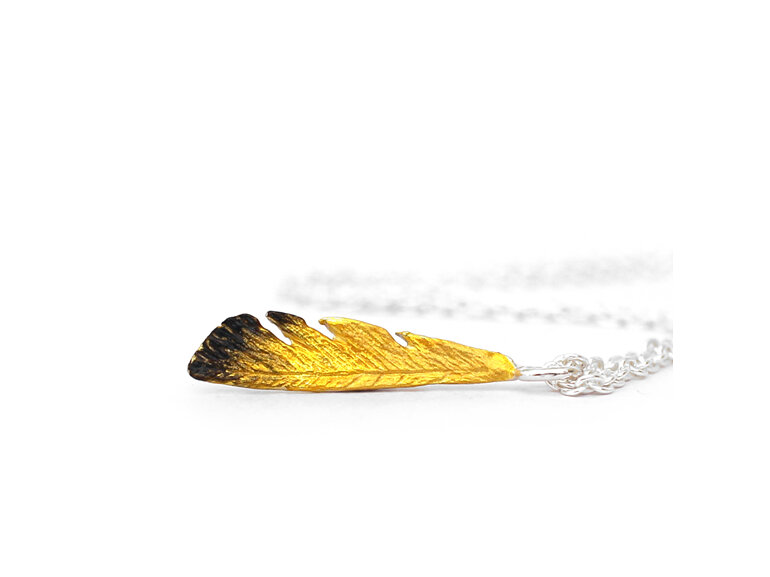 miromiro tomtit native nz bird feather gold silver pendant lilygriffin jewellery