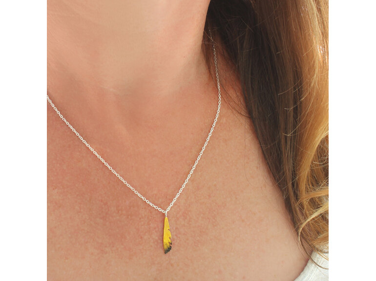 miromiro tomtit native nz bird feather gold silver necklace lily griffin