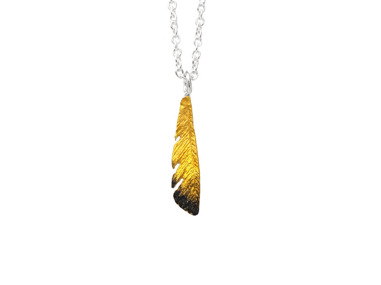miromiro tomtit native nz bird feather gold sterling silver necklace lilygriffin