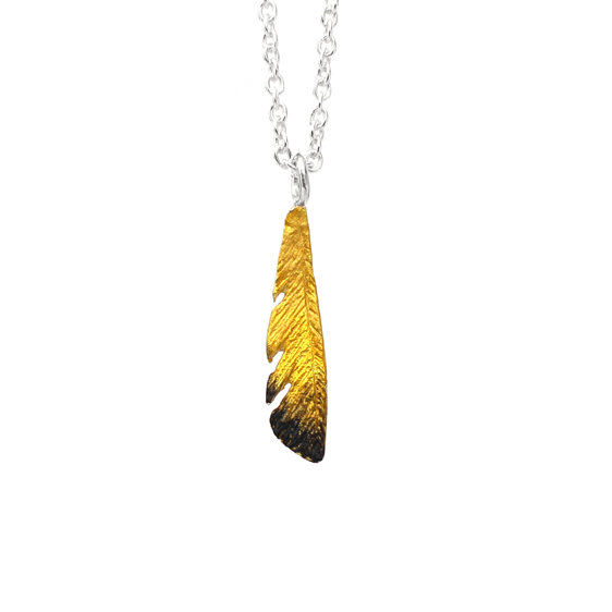 miromiro tomtit native nz bird feather gold sterling silver necklace lilygriffin