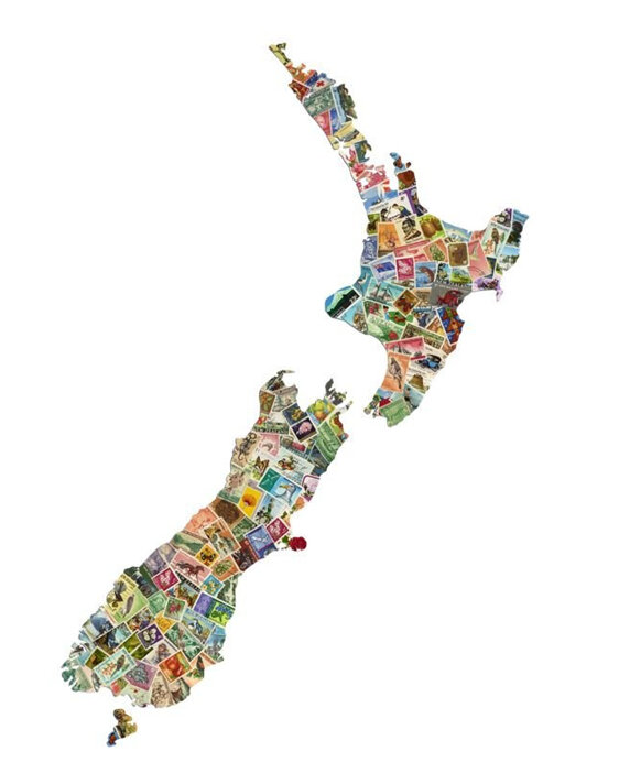 Missymoo Map of New Zealand in Postage Stamps Card aotearoa nz