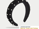Mita A Little Bit Fancy Collection Black Velvet Padded with Pearls Headband
