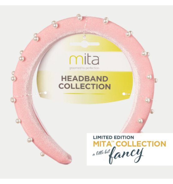 Mita A Little Bit Fancy Orchard Pink Velvet Padded with Pearls Headband