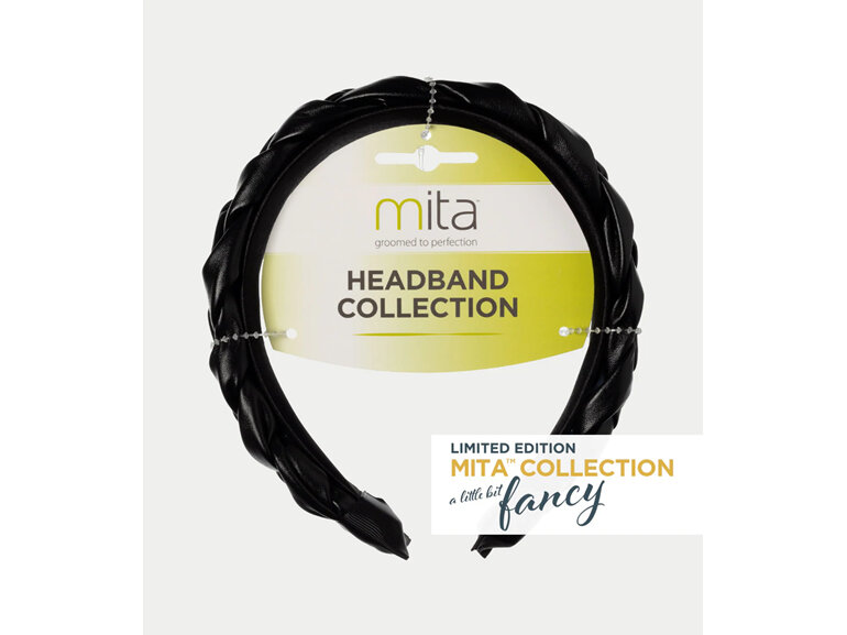 Mita BG5392CD Leather Plait. Head Band Black hair accessory headband
