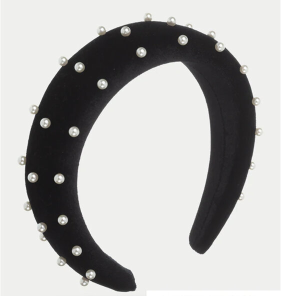 Mita black velvet headband with pearls bg5386cd hair accessory