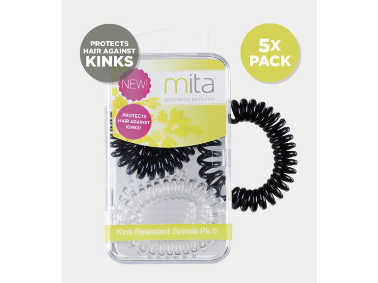 Mita Hair Spirals Kink Resistant Black & Clear Hair Ties 5 Pack HO4256CD
