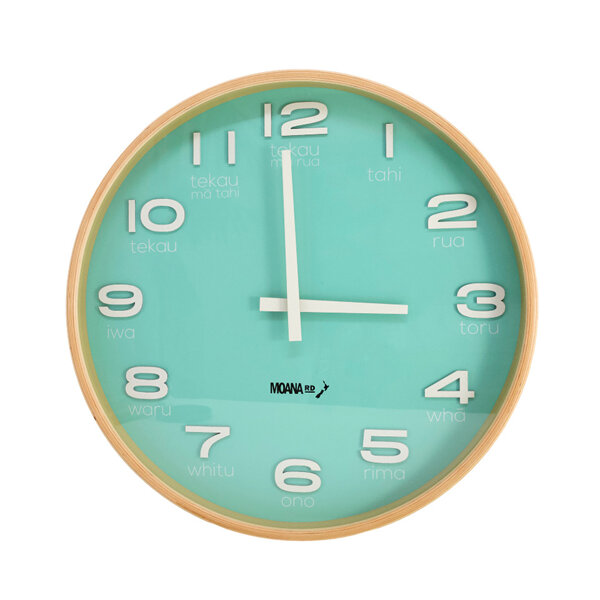 Moana Road Clock Te Reo Maori Teal