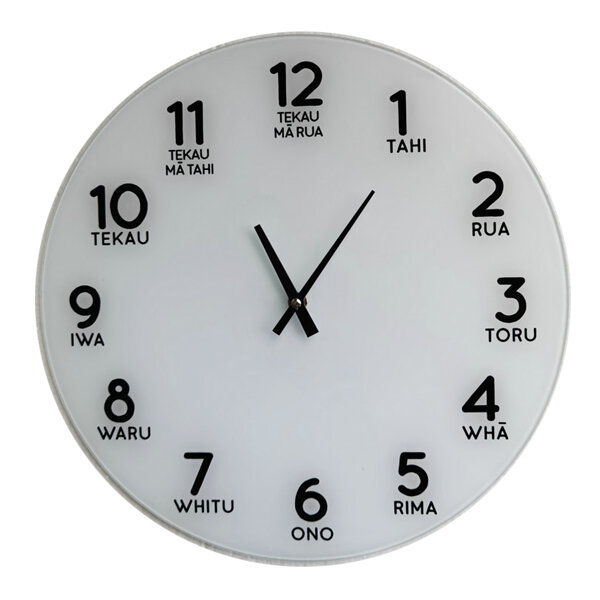 Moana Road Glass Clock Te Reo Numbers 30cm