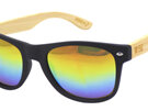 Moana Road Sunglasses + Free Case ! , 50/50 Black Frame Wood Arms Rainbow Reflective Lens 3008