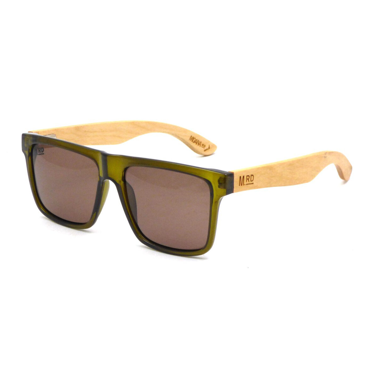 Moana Road Sunglasses + Free Case!, Bouncer Green with Wood Arms 3811