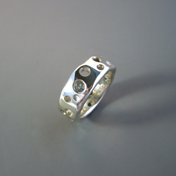 Molten Moon Sterling Silver and Topaz Wide Band Ring