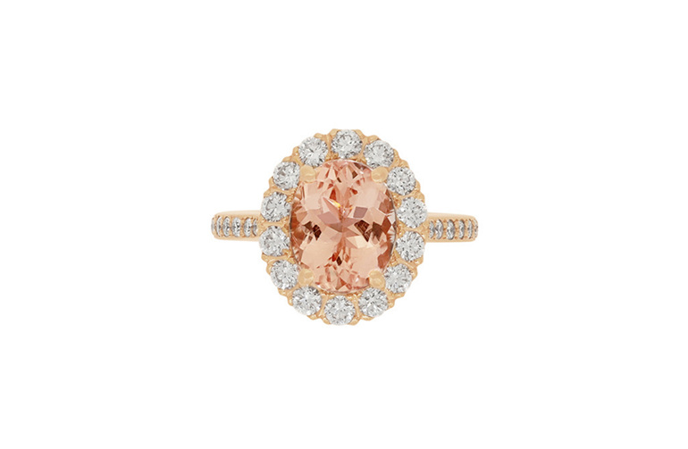 Morganite and Diamond Halo Ring in 18ct Rose Gold