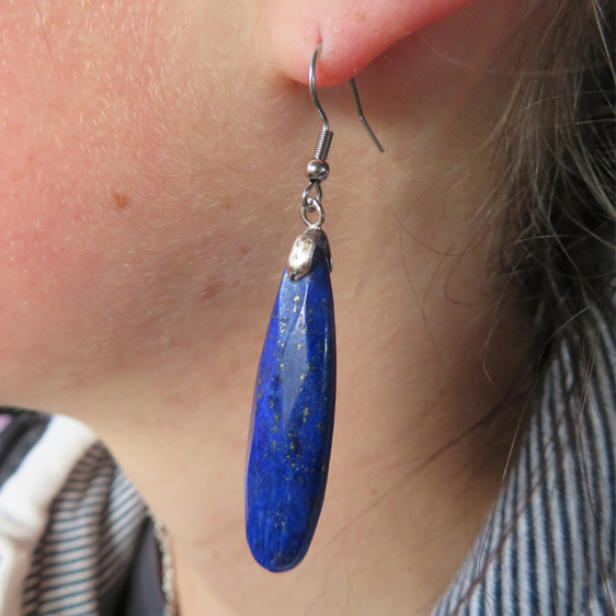Mottled bright blue Lapis Lazuli long drop earrings