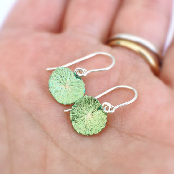 Mount Cook Lily leaf pad green sterling silver earrings lily griffin nz jeweller
