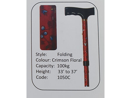 MS Crimson Floral Folding Walking Stick
