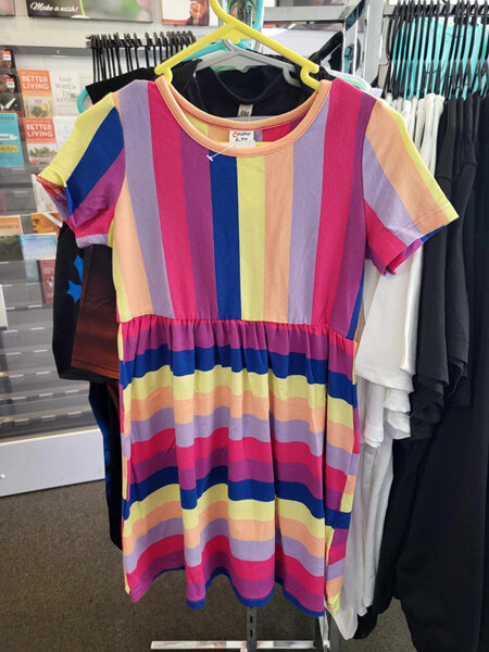 MULTI COLOURED STRIPPED  GIRLS DRESS SIZE 5-6