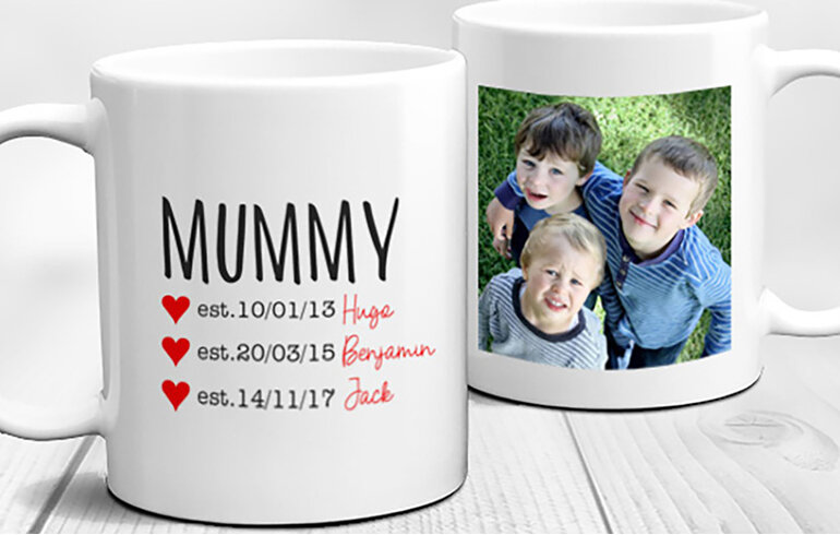 Mum Established, names and years of birth and photo personalised Mug