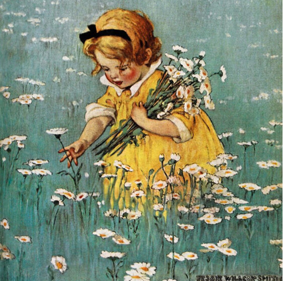 Museums & Galleries Gathering Flowers In The Meadow Card girl