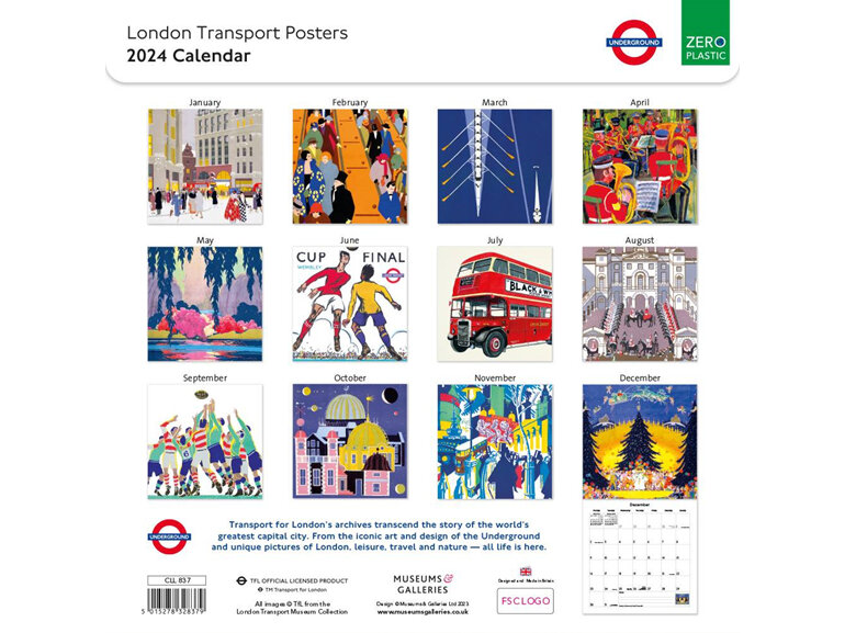 Museums & Galleries - London Transportation Underground Posters 2024 Wall Calend