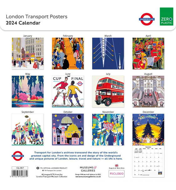 Museums & Galleries - London Transportation Underground Posters 2024 Wall Calend
