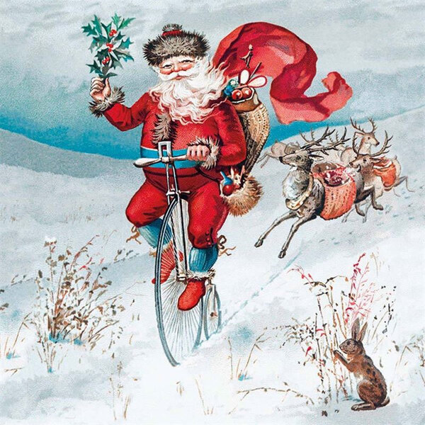 Museum's & Galleries Santa Claus on a Penny Farthing Christmas Card 8 Pack