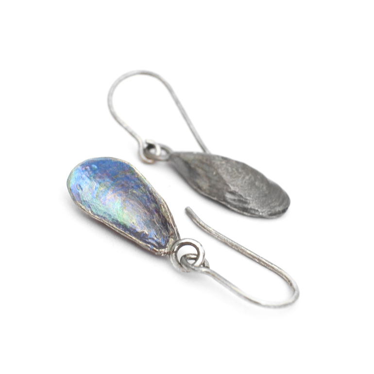 mussel shells oxidised sterling silver blue green earrings lily griffin ocean