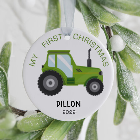 My First Christmas Personalised Tractor Ceramic Christmas Ornament