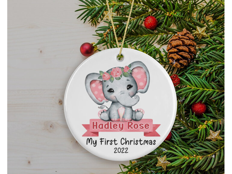 My First Christmas Pink Elephant Personalised Ornament