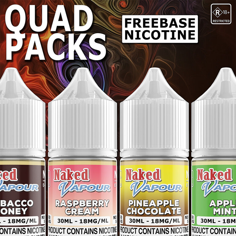 Naked Vapour e-Liquid - Quad Packs Freebase Nicotine