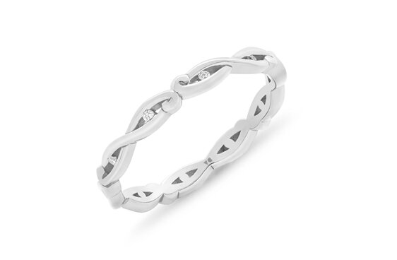 Narrative Marena Wedding Ring diamond set white gold platinum band koru detail