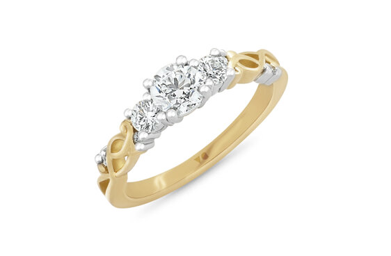 Narrative Traces Three Stone Diamond Ring Yellow Gold NZ Jewellery