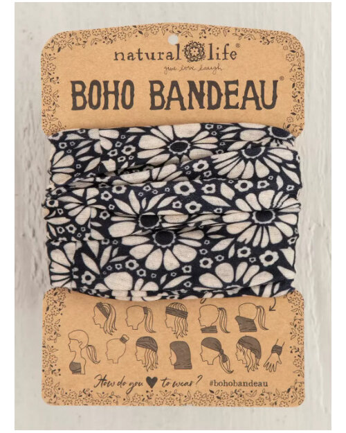 Natural Life Boho Bandeau Headband Black White Daisies
