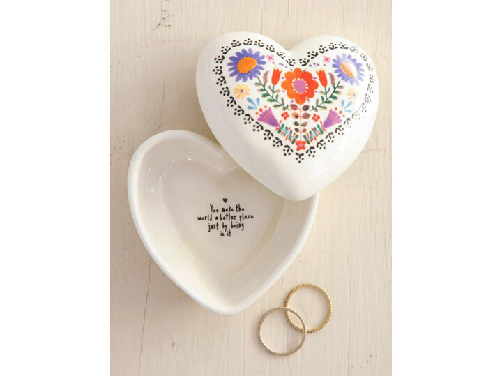 Natural Life Ceramic Heart Trinket Box - You Make The World a better place just