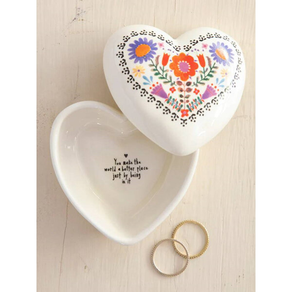 Natural Life Ceramic Heart Trinket Box - You Make The World