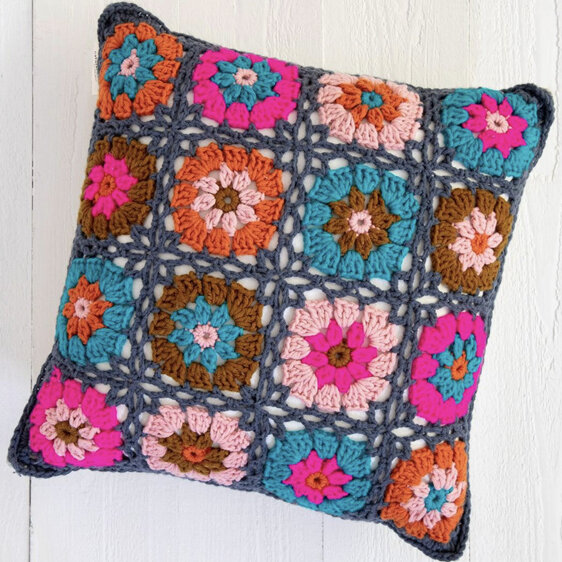 Natural Life Crochet Pillow Square Charcoal boho cosy wool craft