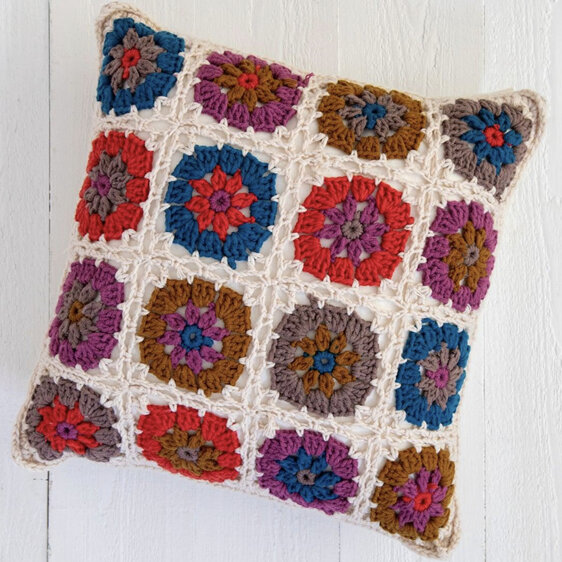 Natural Life Crochet Pillow Square Cream wool handcraft boho