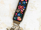 Natural Life Embroidered Key Chain Fob Indigo Pink
