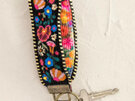 Natural Life Embroidered Key Chain Fob Indigo Pink folk flowers