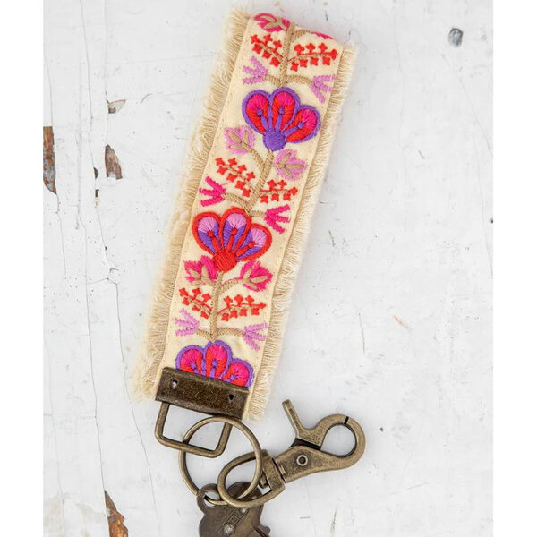 Natural Life Embroidered Key Chain Fob Light Pink