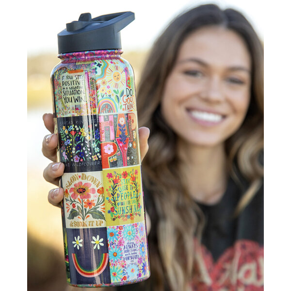 Natural Life Extra Large Stainless Steel Water Bottle Patchwork 1.1L