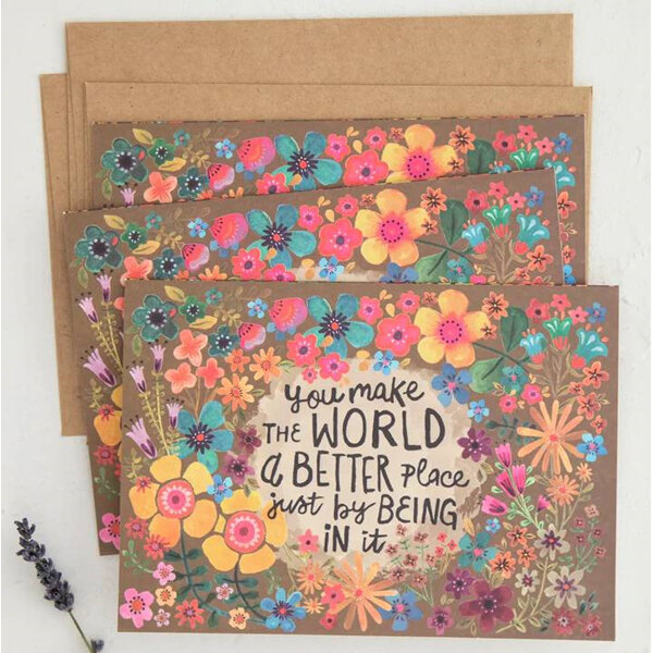 Natural Life Gift Greeting Card Set of 3 You Make the World Better