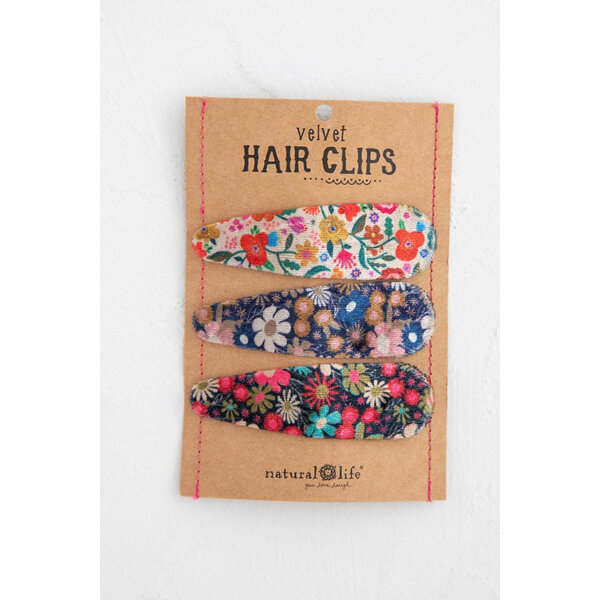 Natural Life Hair Snap Clips Velvet Cream Floral Set 3