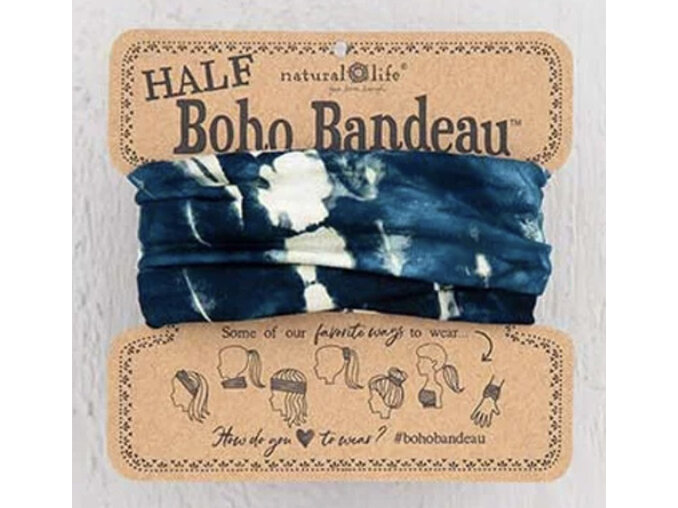 Natural Life Half Boho Bandeau Tie Dye Indigo Cream hair headband BBW188