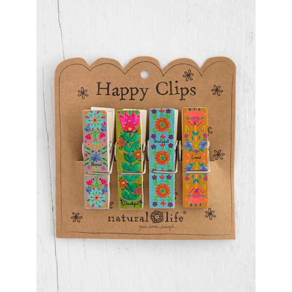 Natural Life Happy Clips - Blessed Thankful Grateful Loved Set 4