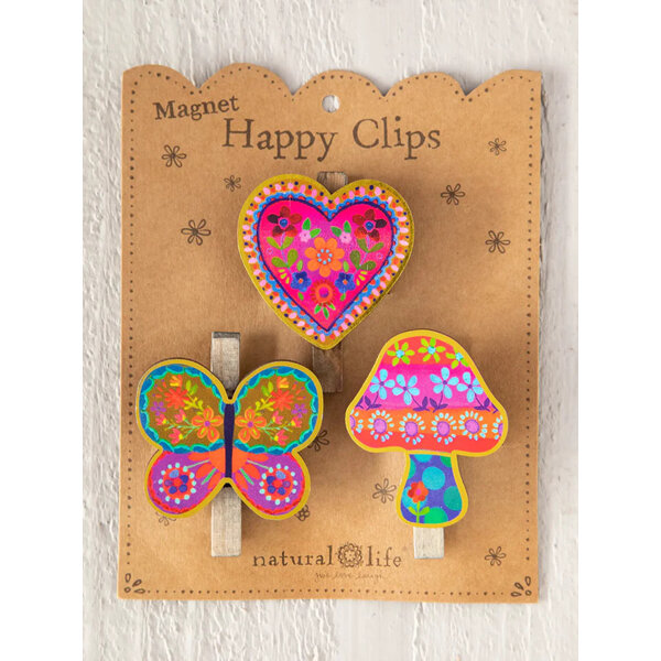 Natural Life Happy Clips Magnet - Butterfly Heart Mushroom Set 3