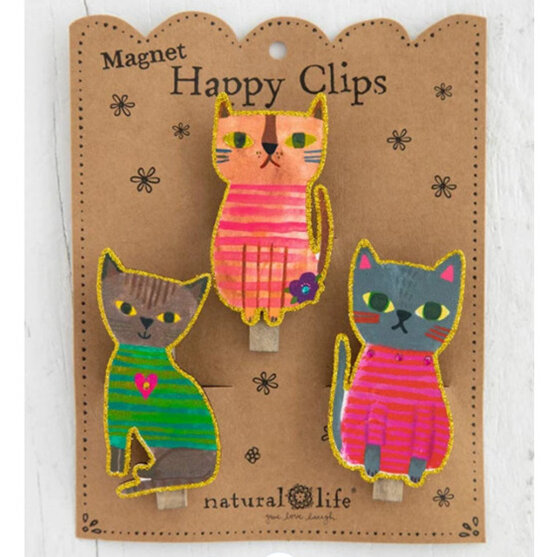 Natural Life Happy Clips Magnet - Cats Set 3