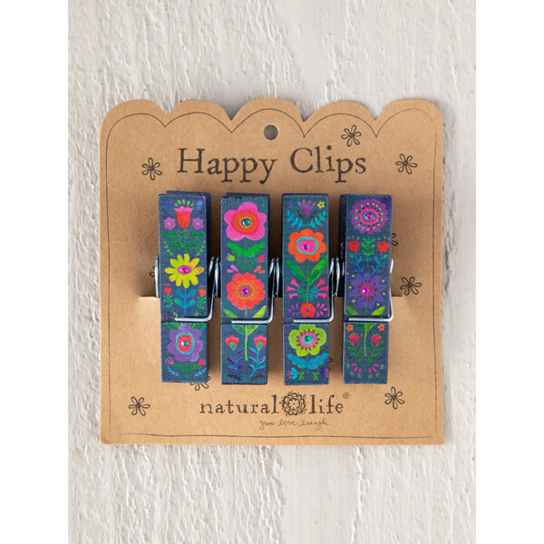 Natural Life Happy Clips - Navy Folk Flower Set 4