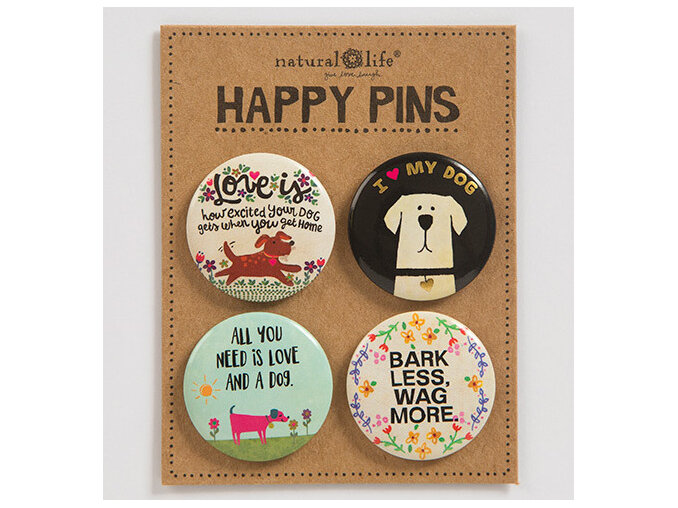 Natural Life Happy Pins Badges Dog Set of 4
